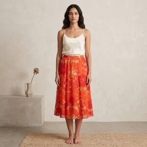 Adini Skirt Womens Plus Size 1X Red Floral Pleated Lined Boho Cottage Summer NWT